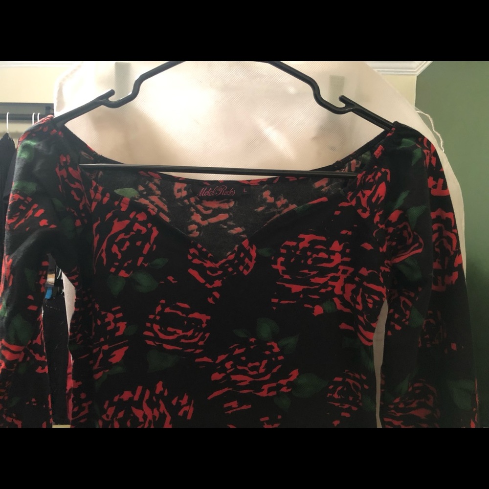 Motel Rocks Sweetheart Neckline Off the Shoulder Dress Size L Rose Print 🌹